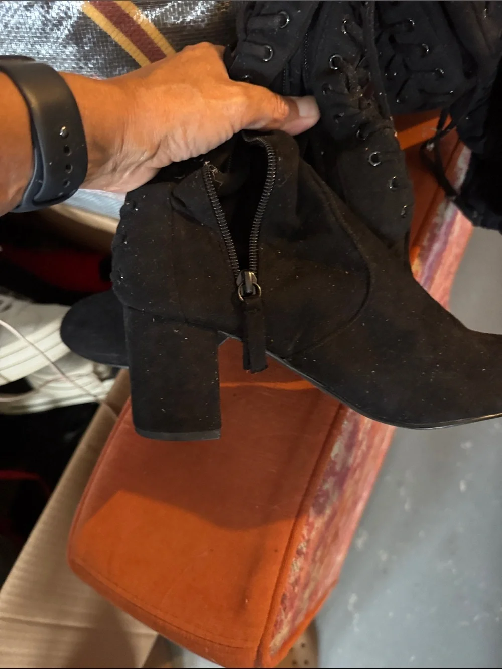 Charles David Black Suede-Look Over-the-Knee Lace-Up Boots